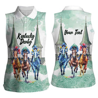 Kentucky Horse Racing Personalized Women Sleeveless Polo Shirt Churchill Downs Roses Pastel Green