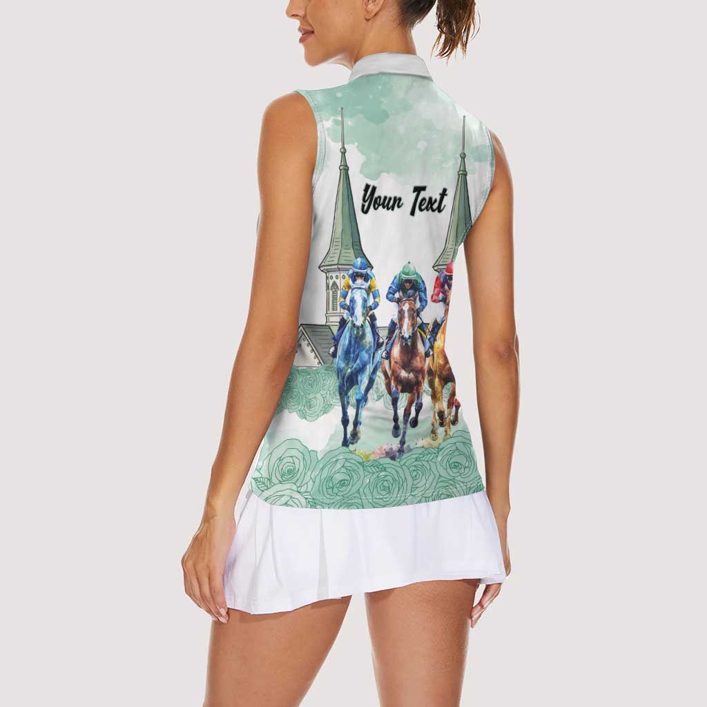 Kentucky Horse Racing Personalized Women Sleeveless Polo Shirt Churchill Downs Roses Pastel Green