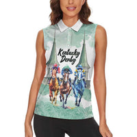 Kentucky Horse Racing Personalized Women Sleeveless Polo Shirt Churchill Downs Roses Pastel Green