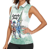 Kentucky Horse Racing Personalized Women Sleeveless Polo Shirt Churchill Downs Roses Pastel Green
