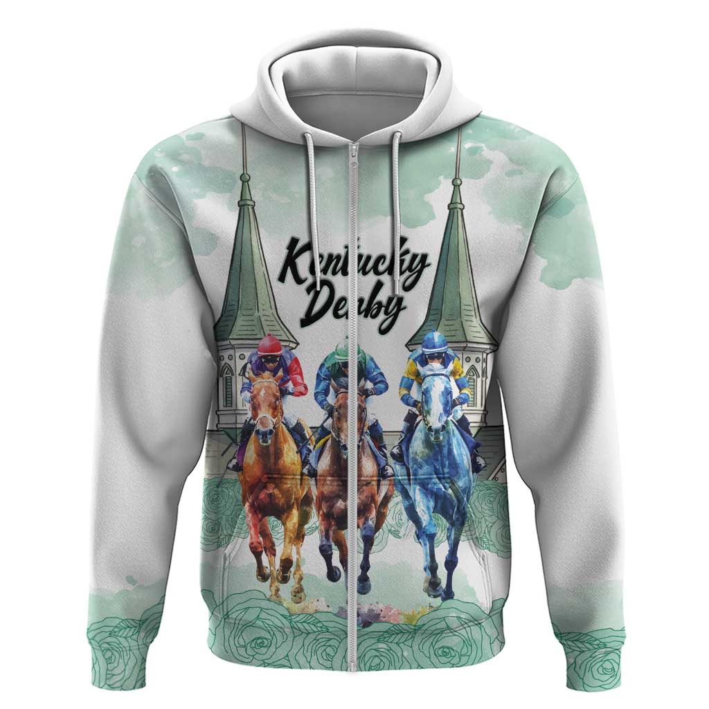 Kentucky Horse Racing Personalized Zip Hoodie Churchill Downs Roses Pastel Green