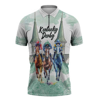Kentucky Horse Racing Personalized Zipper Polo Shirt Churchill Downs Roses Pastel Green