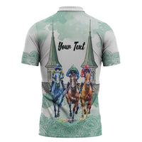 Kentucky Horse Racing Personalized Zipper Polo Shirt Churchill Downs Roses Pastel Green