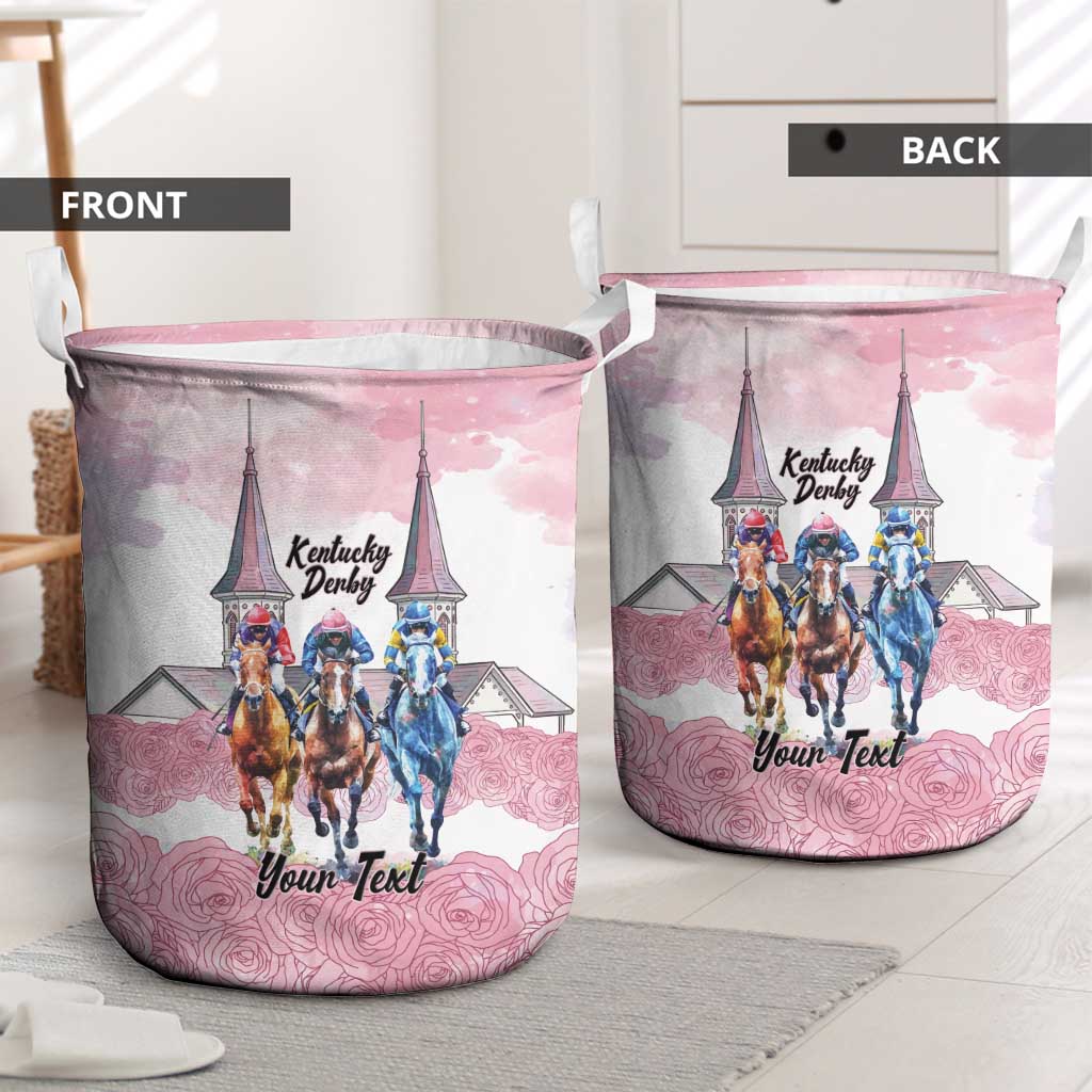 Kentucky Horse Racing Personalized Laundry Basket Churchill Downs Roses Pastel Pink