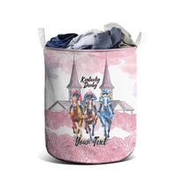 Kentucky Horse Racing Personalized Laundry Basket Churchill Downs Roses Pastel Pink