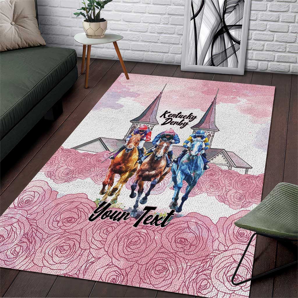 Kentucky Horse Racing Personalized Area Rug Churchill Downs Roses Pastel Pink