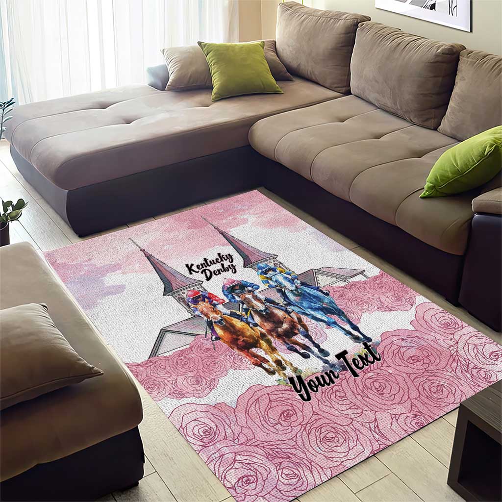 Kentucky Horse Racing Personalized Area Rug Churchill Downs Roses Pastel Pink