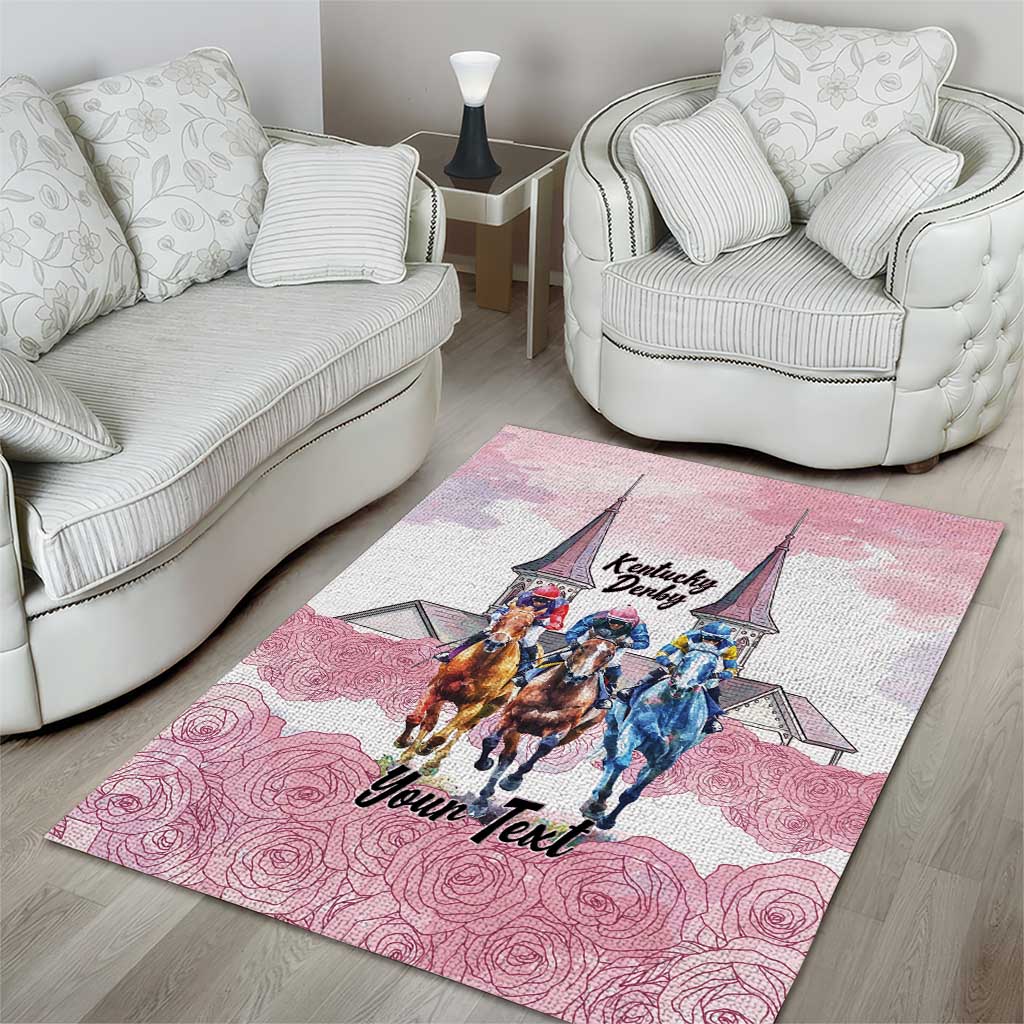Kentucky Horse Racing Personalized Area Rug Churchill Downs Roses Pastel Pink