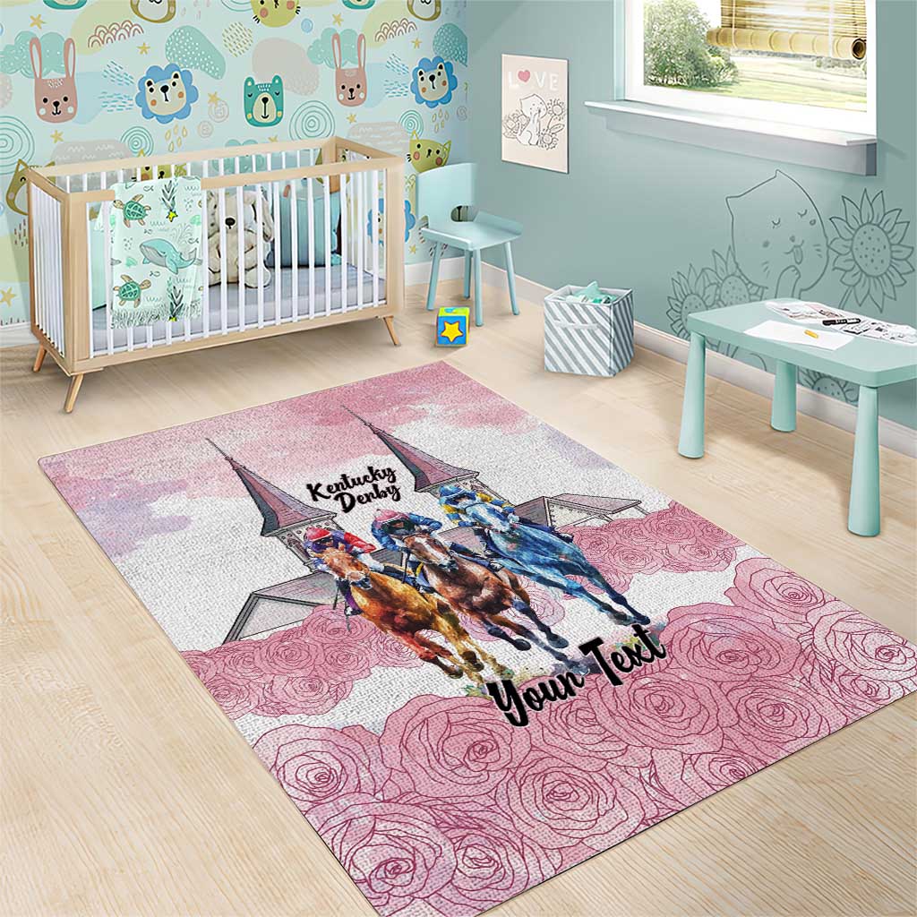 Kentucky Horse Racing Personalized Area Rug Churchill Downs Roses Pastel Pink