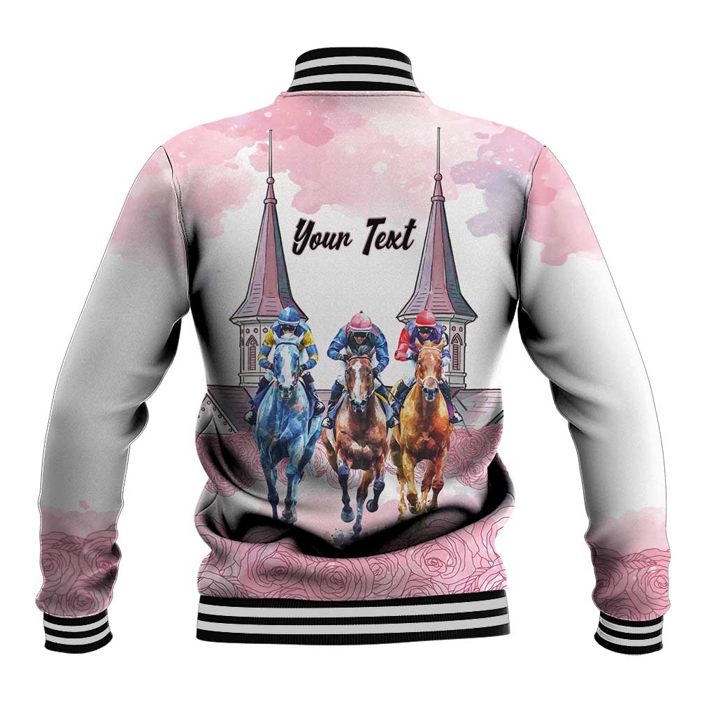 Kentucky Horse Racing Personalized Baseball Jacket Churchill Downs Roses Pastel Pink