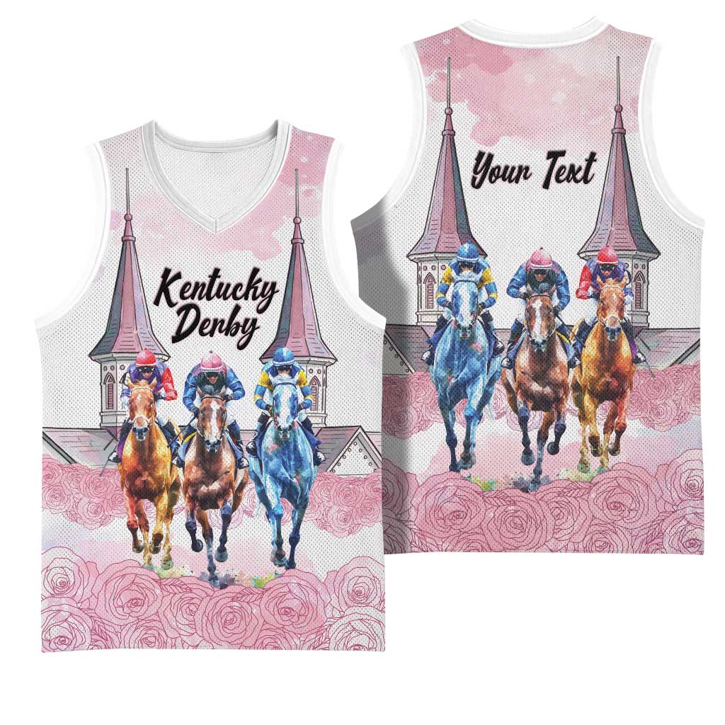 Kentucky Horse Racing Personalized Basketball Jersey Churchill Downs Roses Pastel Pink
