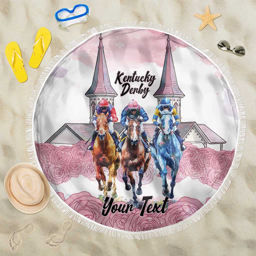 Kentucky Horse Racing Personalized Beach Blanket Churchill Downs Roses Pastel Pink