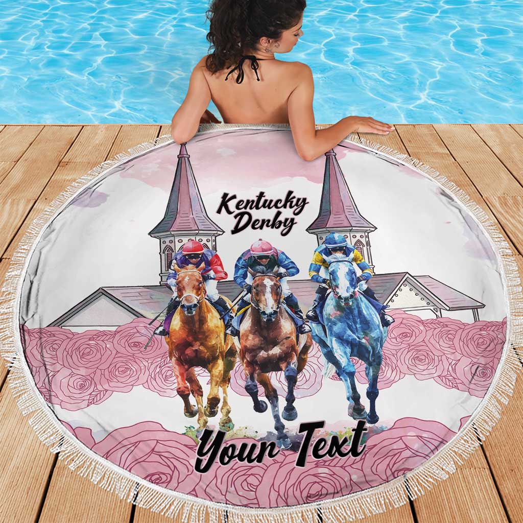 Kentucky Horse Racing Personalized Beach Blanket Churchill Downs Roses Pastel Pink