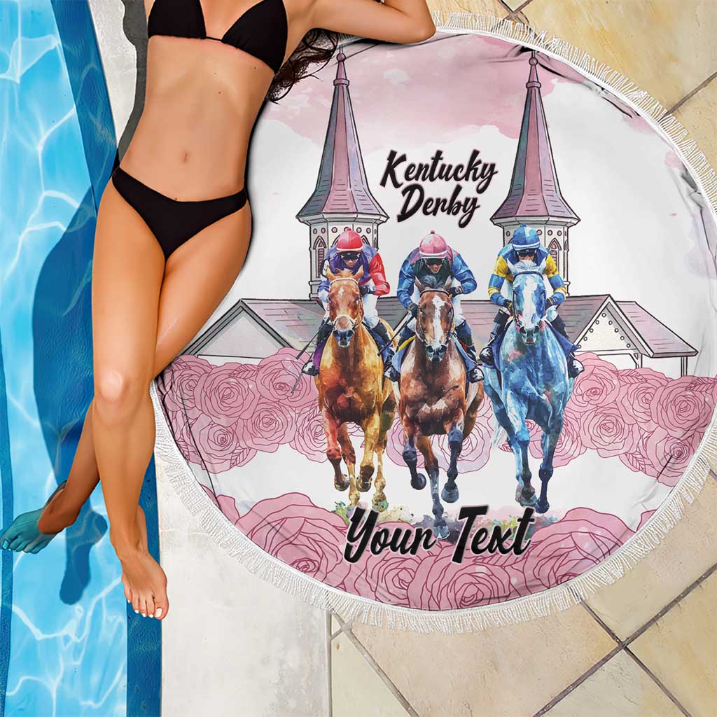 Kentucky Horse Racing Personalized Beach Blanket Churchill Downs Roses Pastel Pink