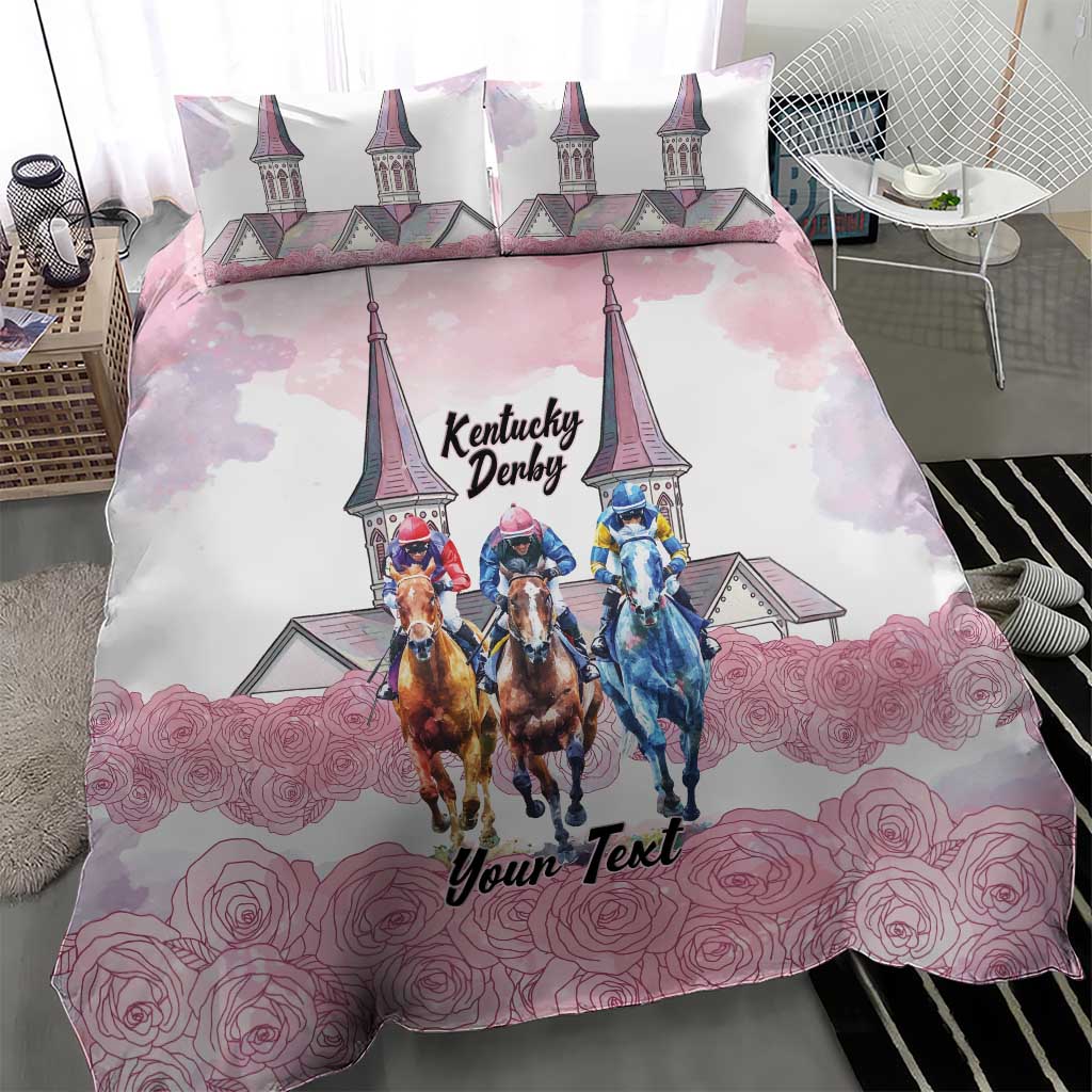 Kentucky Horse Racing Personalized Bedding Set Churchill Downs Roses Pastel Pink