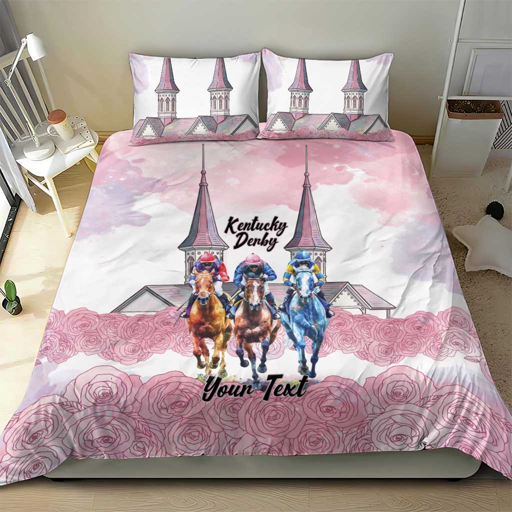 Kentucky Horse Racing Personalized Bedding Set Churchill Downs Roses Pastel Pink