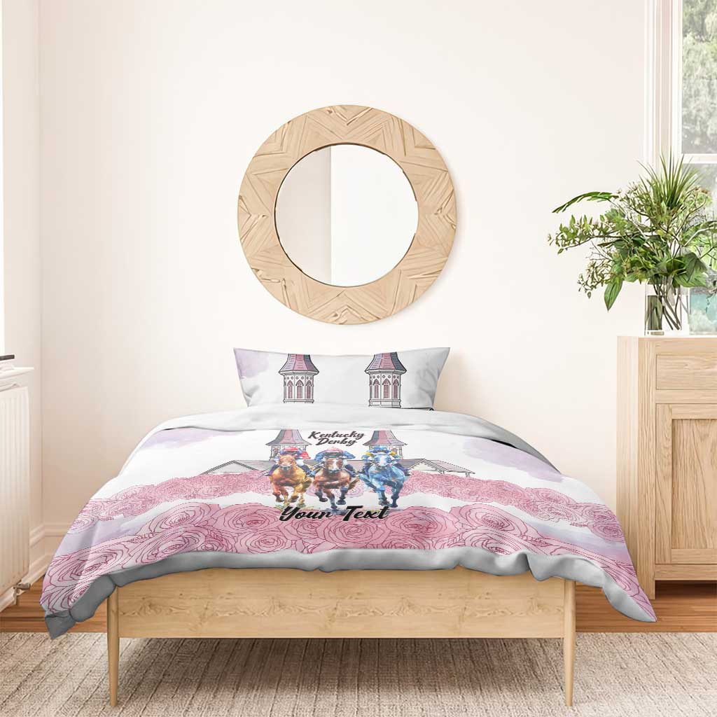 Kentucky Horse Racing Personalized Bedding Set Churchill Downs Roses Pastel Pink