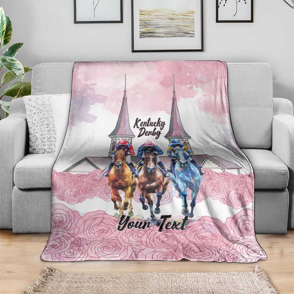 Kentucky Horse Racing Personalized Blanket Churchill Downs Roses Pastel Pink
