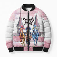 Kentucky Horse Racing Personalized Bomber Puffer Jacket Churchill Downs Roses Pastel Pink