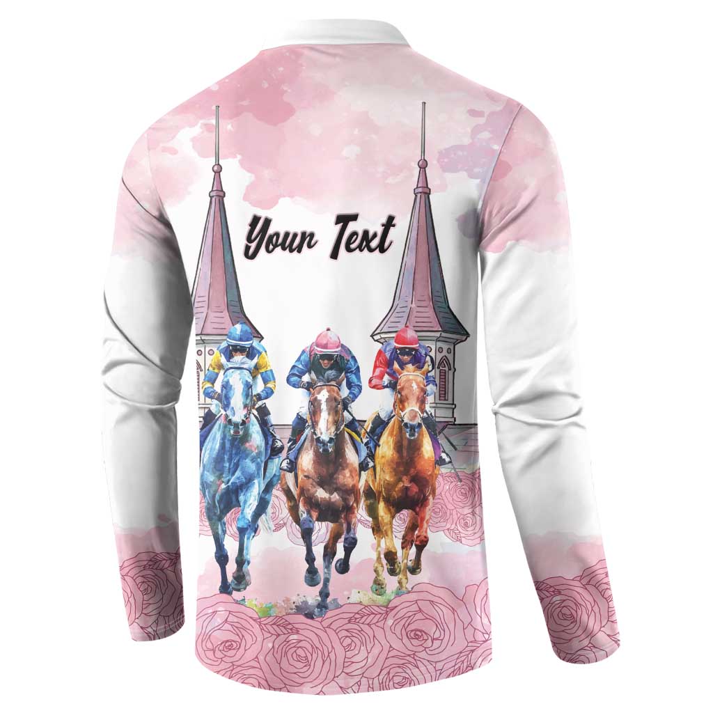 Kentucky Horse Racing Personalized Button Sweatshirt Churchill Downs Roses Pastel Pink