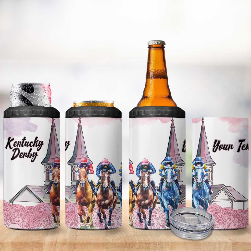 Kentucky Horse Racing Personalized 4 in 1 Can Cooler Tumbler Churchill Downs Roses Pastel Pink