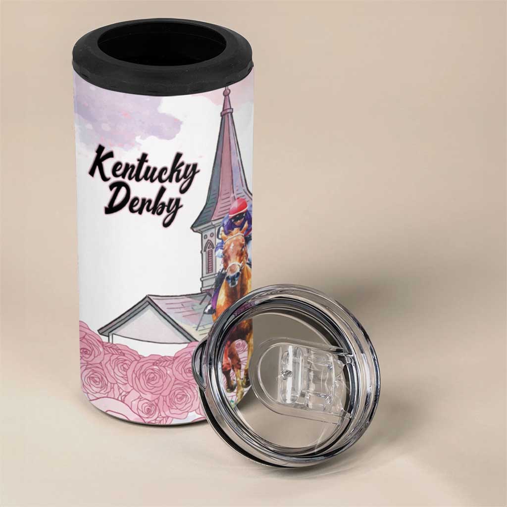 Kentucky Horse Racing Personalized 4 in 1 Can Cooler Tumbler Churchill Downs Roses Pastel Pink
