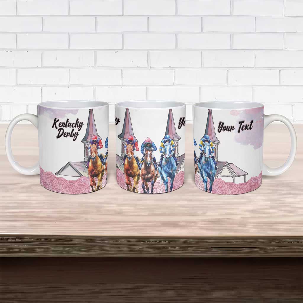 Kentucky Horse Racing Personalized Ceramic Mug Churchill Downs Roses Pastel Pink