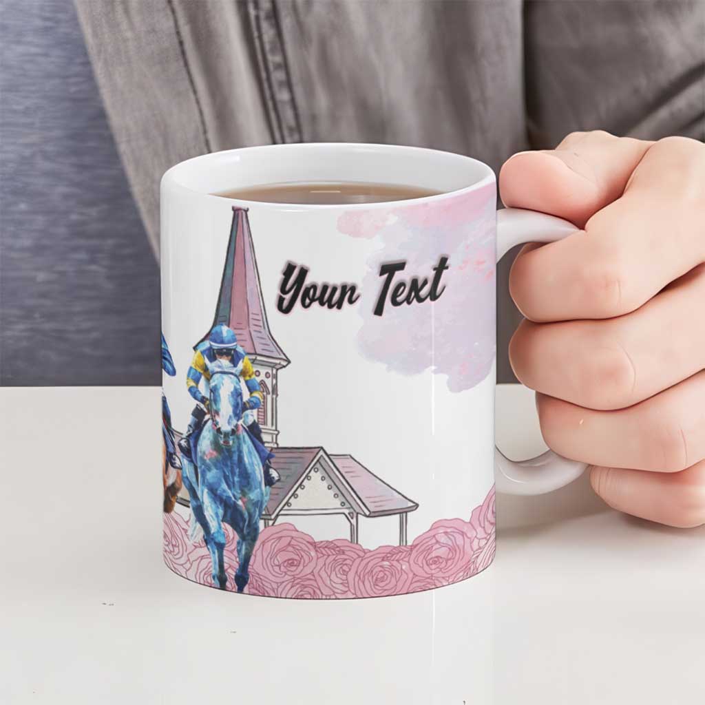Kentucky Horse Racing Personalized Ceramic Mug Churchill Downs Roses Pastel Pink