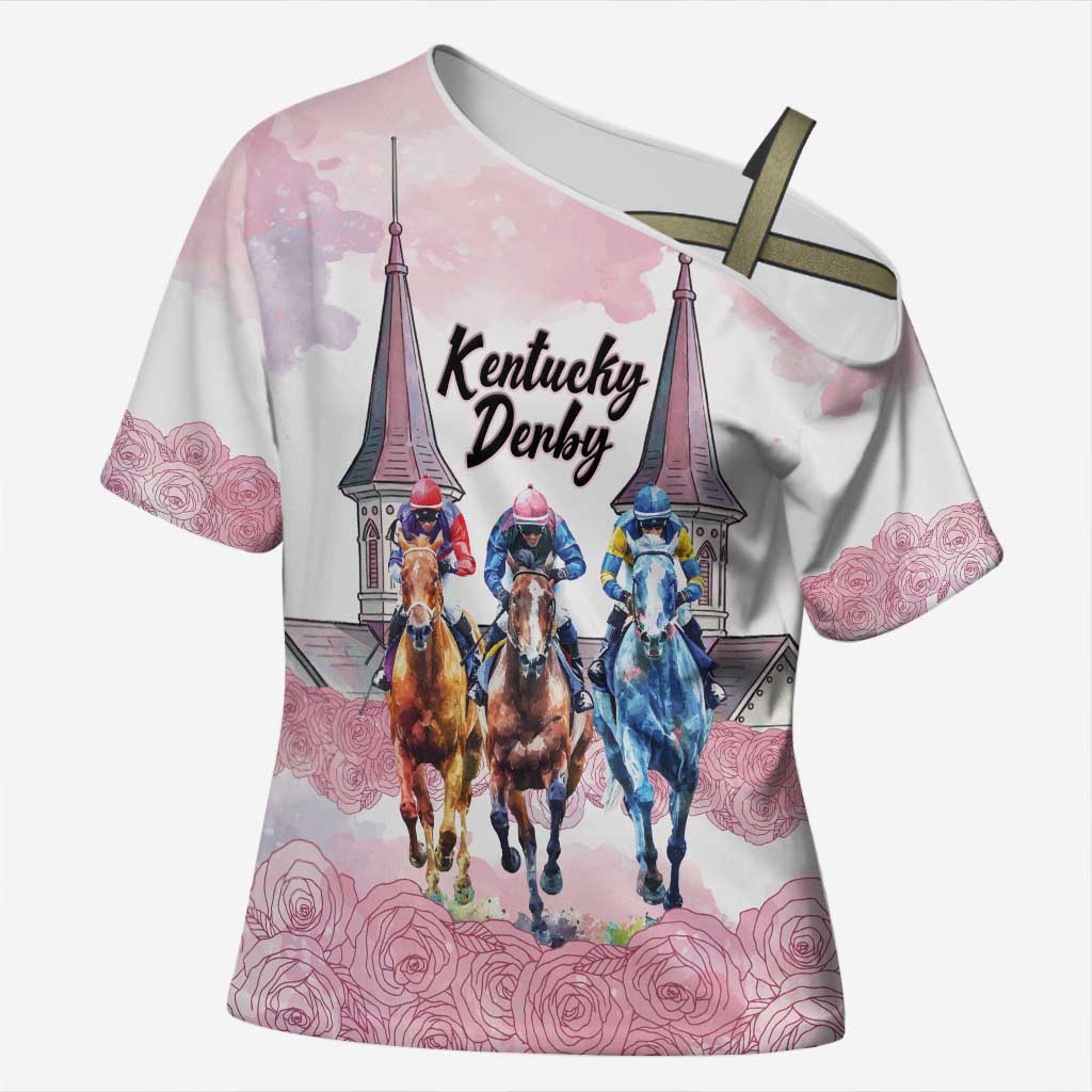 Kentucky Horse Racing Personalized Cross Shoulder Shirt Churchill Downs Roses Pastel Pink