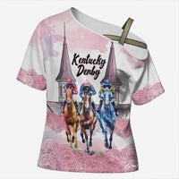 Kentucky Horse Racing Personalized Cross Shoulder Shirt Churchill Downs Roses Pastel Pink