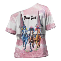 Kentucky Horse Racing Personalized Cross Shoulder Shirt Churchill Downs Roses Pastel Pink
