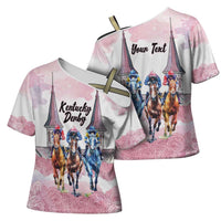 Kentucky Horse Racing Personalized Cross Shoulder Shirt Churchill Downs Roses Pastel Pink