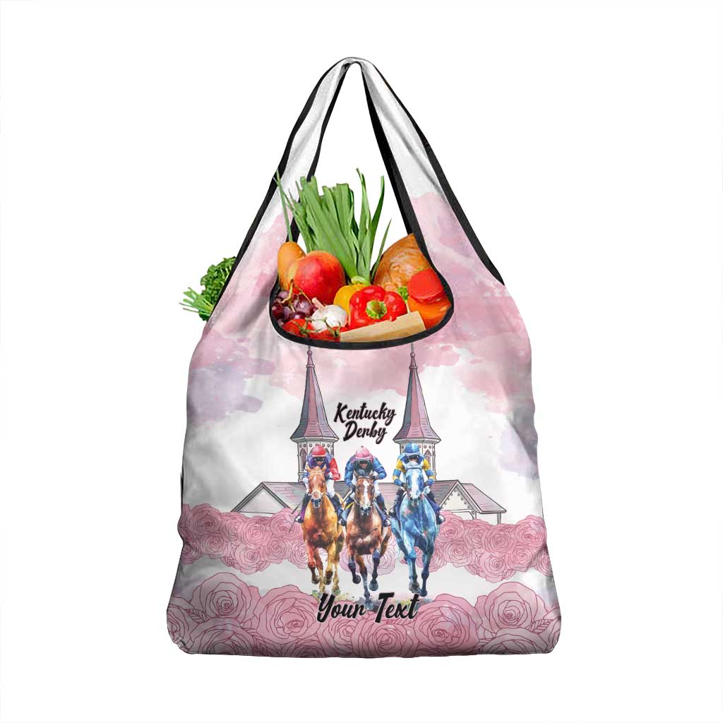 Kentucky Horse Racing Personalized Grocery Bag Churchill Downs Roses Pastel Pink