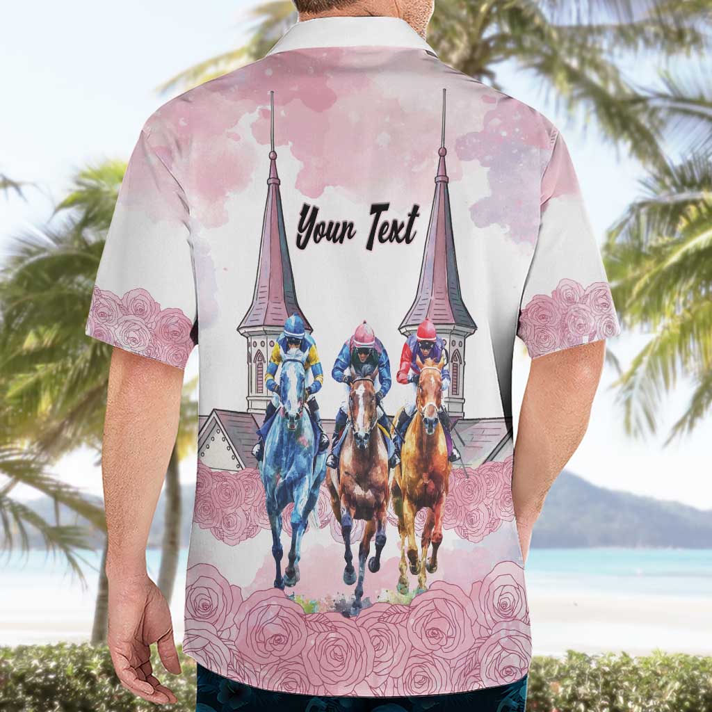Kentucky Horse Racing Personalized Hawaiian Shirt Churchill Downs Roses Pastel Pink