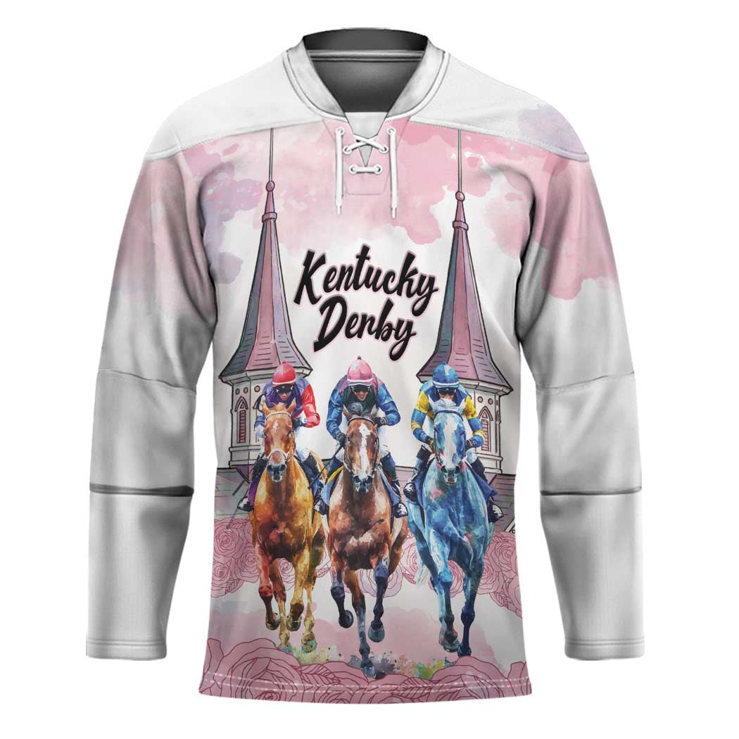 Kentucky Horse Racing Personalized Hockey Jersey Churchill Downs Roses Pastel Pink