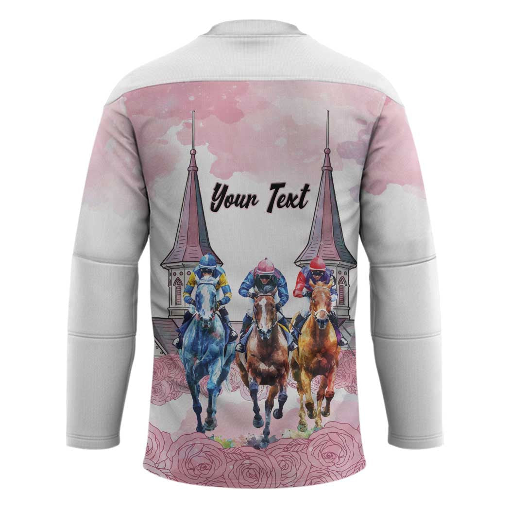 Kentucky Horse Racing Personalized Hockey Jersey Churchill Downs Roses Pastel Pink