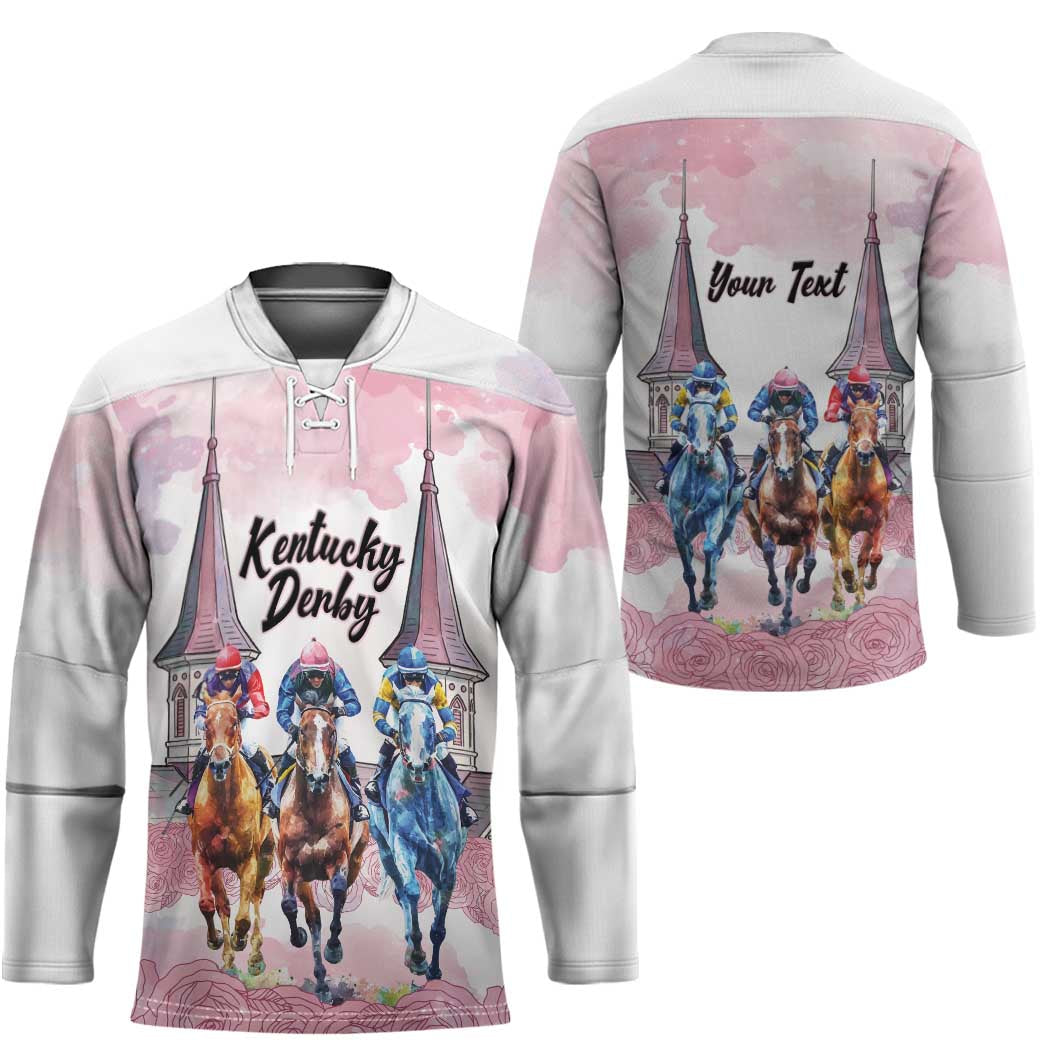 Kentucky Horse Racing Personalized Hockey Jersey Churchill Downs Roses Pastel Pink