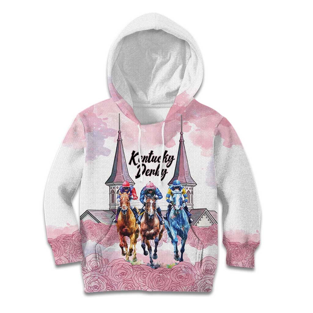 Kentucky Horse Racing Personalized Kid Hoodie Churchill Downs Roses Pastel Pink