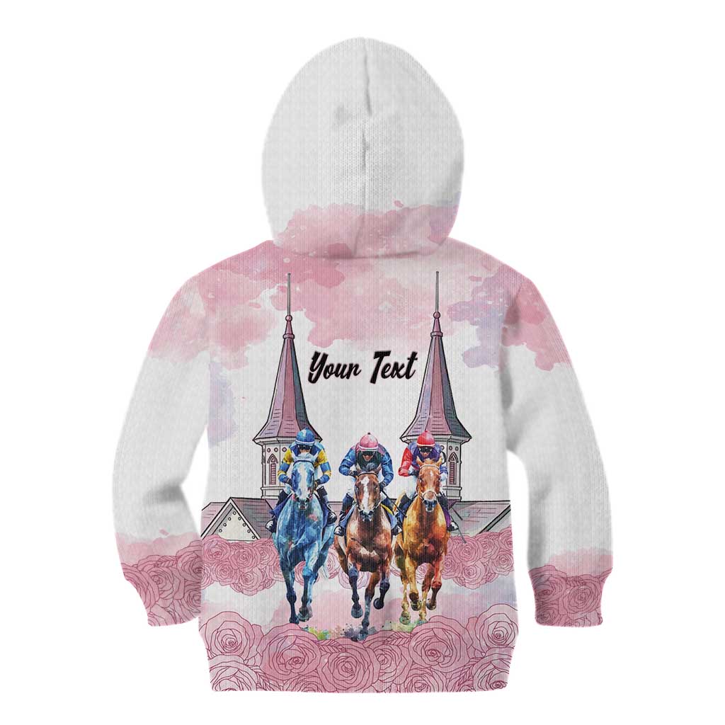 Kentucky Horse Racing Personalized Kid Hoodie Churchill Downs Roses Pastel Pink