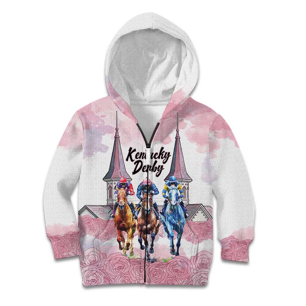 Kentucky Horse Racing Personalized Kid Hoodie Churchill Downs Roses Pastel Pink
