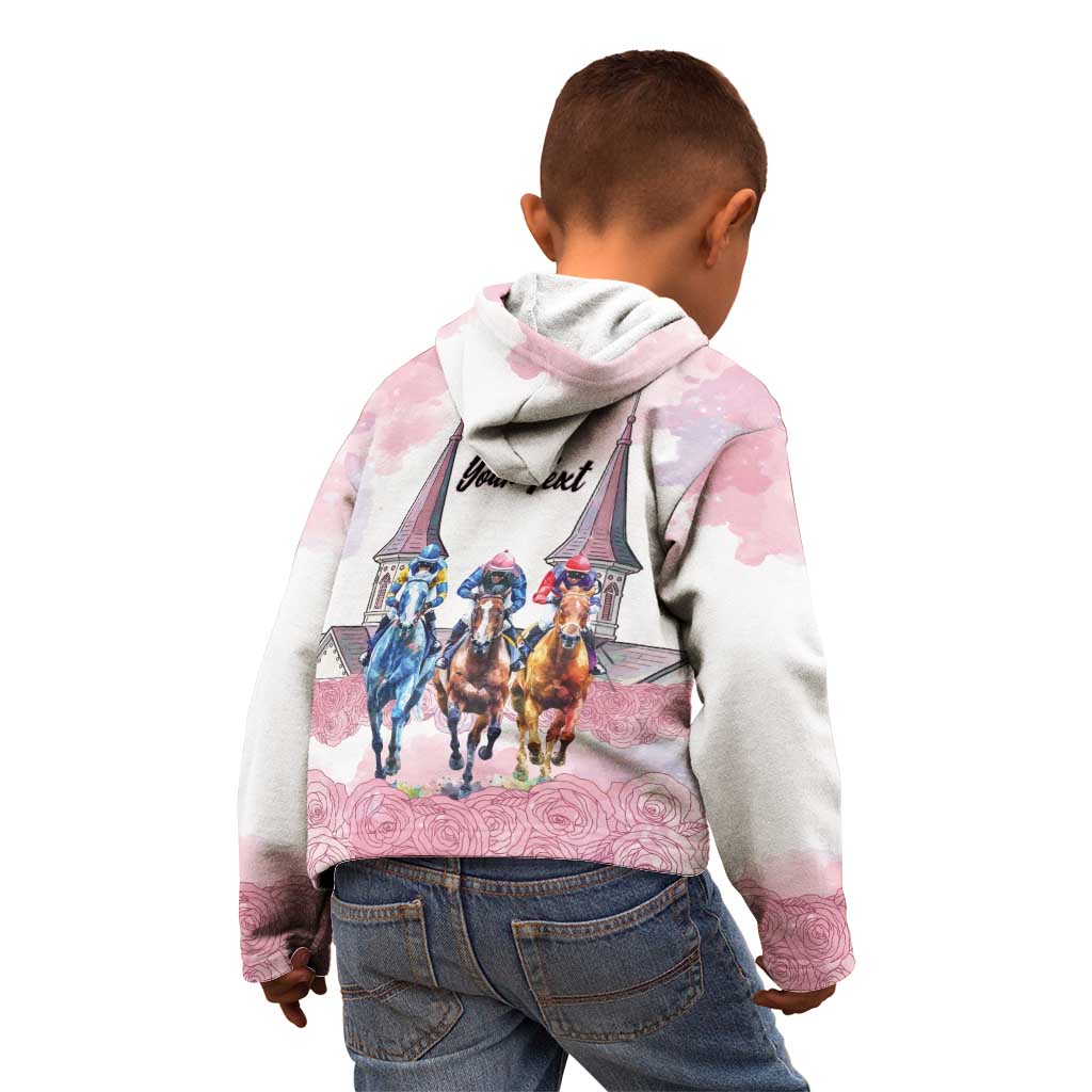 Kentucky Horse Racing Personalized Kid Hoodie Churchill Downs Roses Pastel Pink