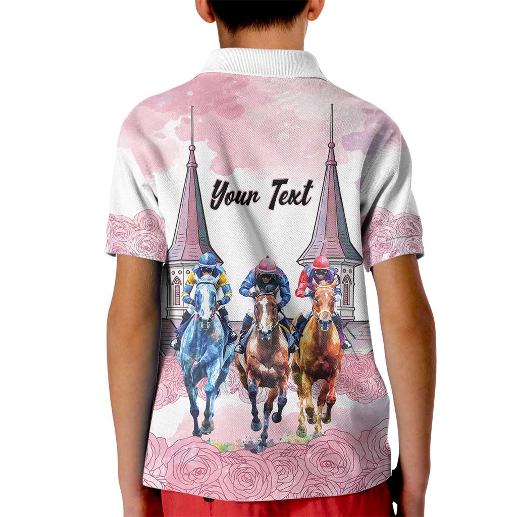 Kentucky Horse Racing Personalized Kid Polo Shirt Churchill Downs Roses Pastel Pink