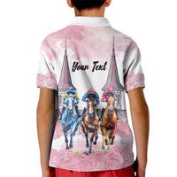 Kentucky Horse Racing Personalized Kid Polo Shirt Churchill Downs Roses Pastel Pink