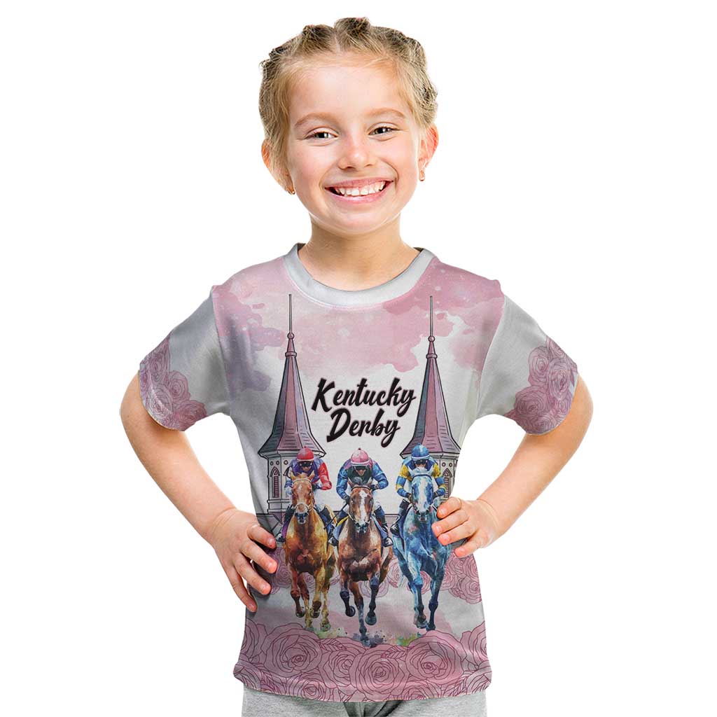 Kentucky Horse Racing Personalized Kid T Shirt Churchill Downs Roses Pastel Pink