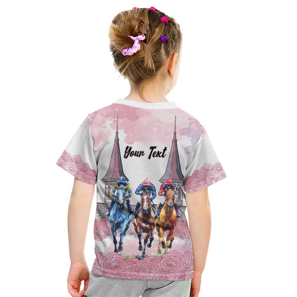 Kentucky Horse Racing Personalized Kid T Shirt Churchill Downs Roses Pastel Pink