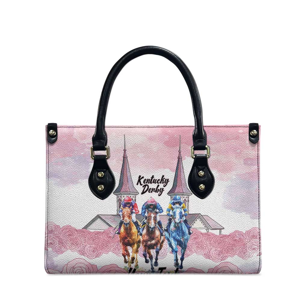 Kentucky Horse Racing Personalized Leather Bag Churchill Downs Roses Pastel Pink