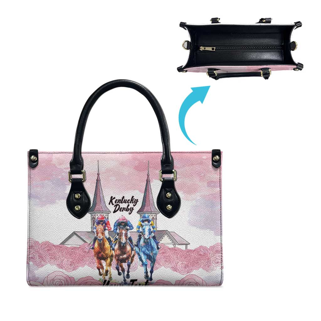 Kentucky Horse Racing Personalized Leather Bag Churchill Downs Roses Pastel Pink