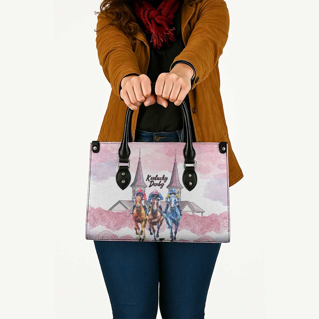 Kentucky Horse Racing Personalized Leather Bag Churchill Downs Roses Pastel Pink