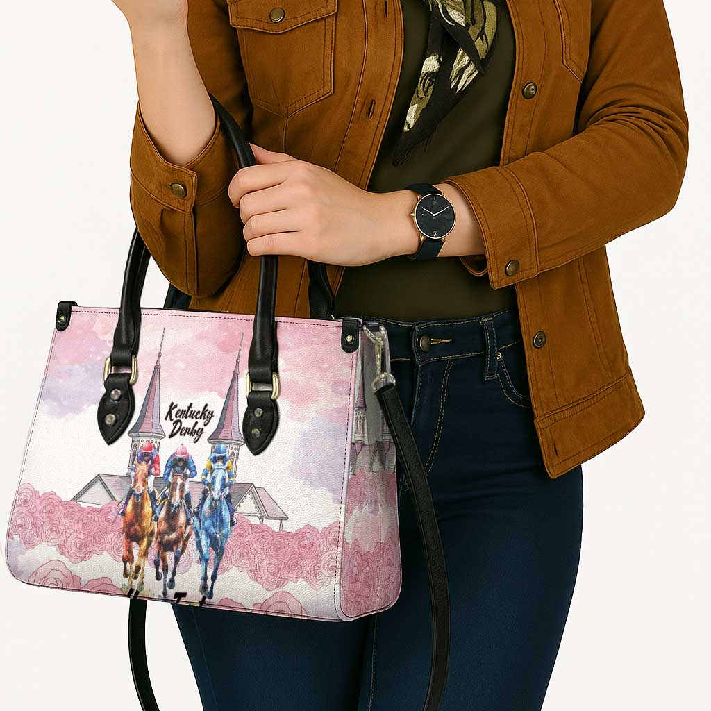 Kentucky Horse Racing Personalized Leather Bag Churchill Downs Roses Pastel Pink