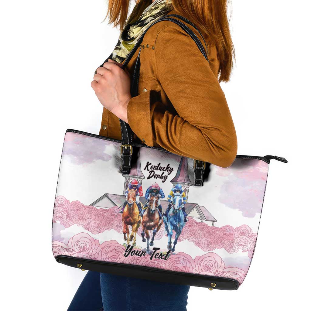 Kentucky Horse Racing Personalized Leather Tote Bag Churchill Downs Roses Pastel Pink